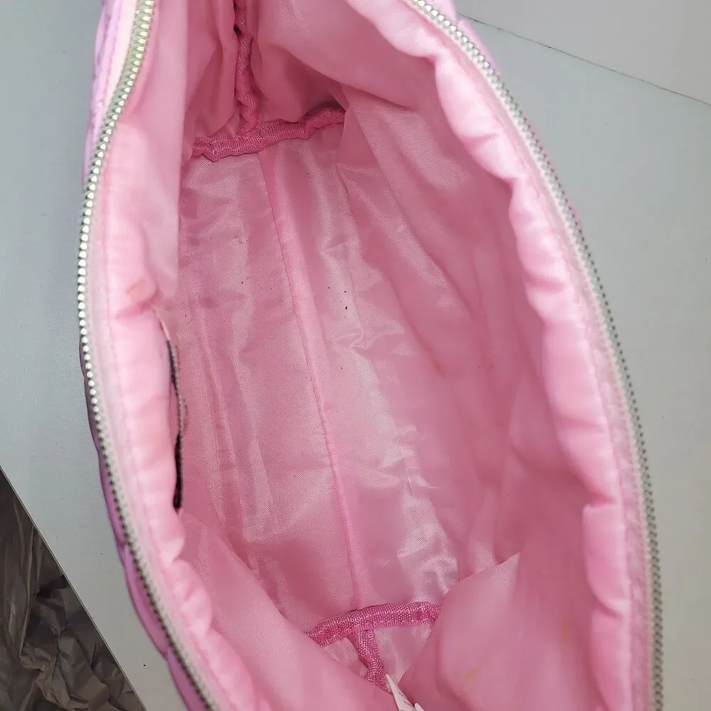 Juicy Couture Large Quilted Makeup Cosmetic Travel Zipper Bag Logo Baby Pink